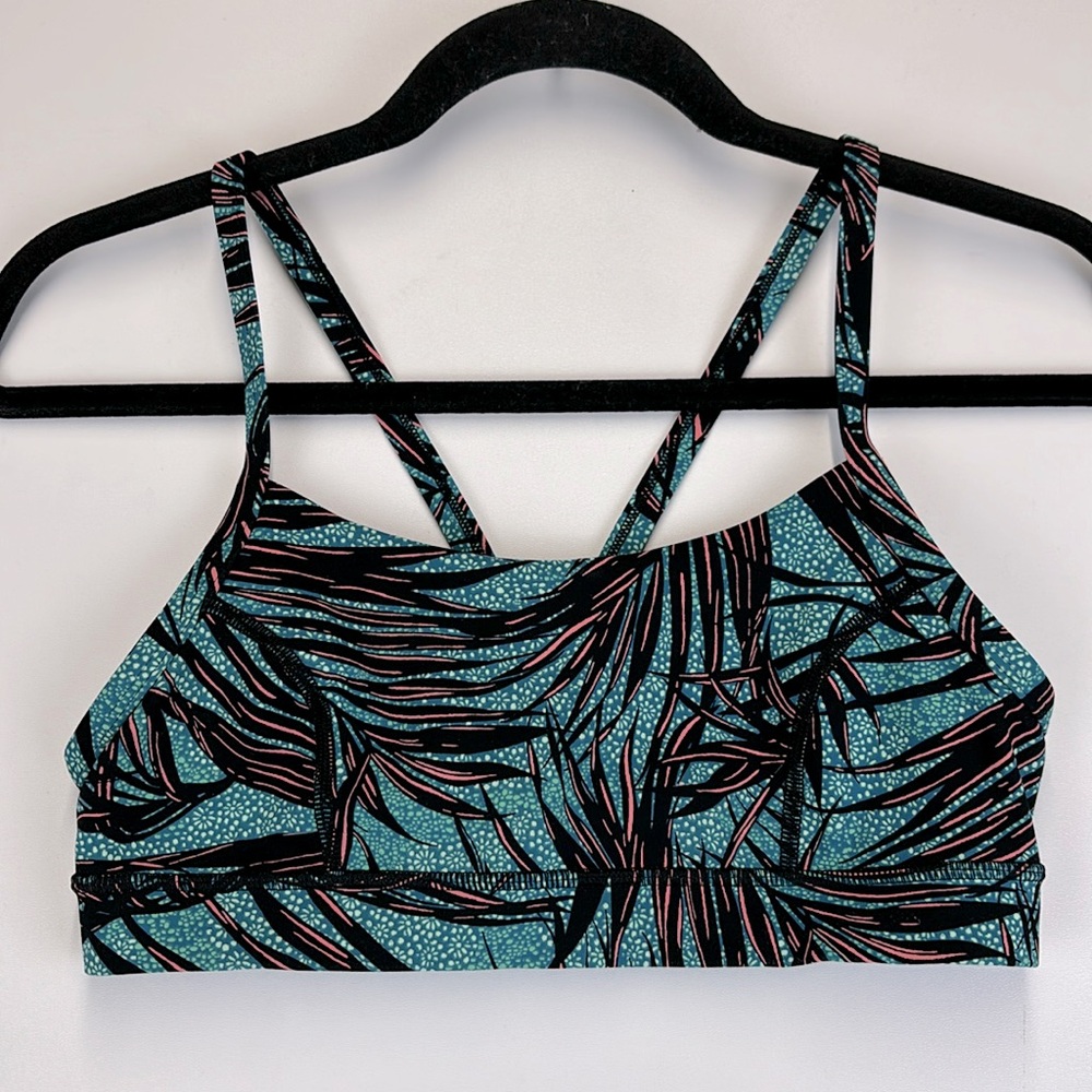 LULULEMON Mini Palm Lace Tofino Teal Multi Rise and Run Sports Bra Size 8